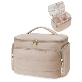 WANDF Trousse de Toilette Voyage, Grand Sac à Maquillage à Ouverture Étendue avec Poignée, Sac Cosmétique Gonflé pour Toiletries