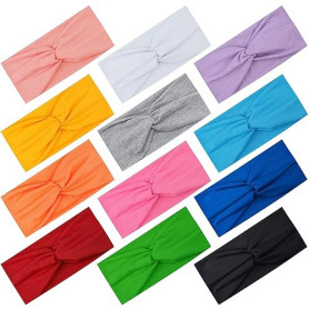 FEQO 12 Pièces Bandeau Cheveux Femme Bandeaux de Sport Élastique Bandeau Cheveux Large Serre Tête Croix Noué Élastique pour Fill