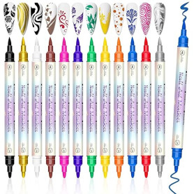Lot de 12 Stylo Vernis à Ongles, 2026 Nouveaux Nail Art Marker pour Ongle Graffiti, Dotting, Dessin, Peinture, Pointe, Liner, DI
