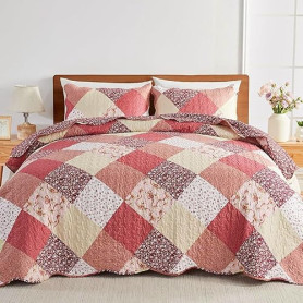 Qucover Patchwork Couvre Lit, Dessus de Lit et Couvre Lit 2 Personnes 220x240 cm, Boutis Courtepointe Matelassé Réversible Multi
