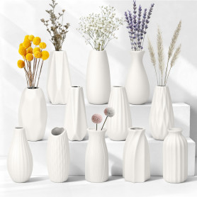 JBER Lot de 12 Petits Vases Décoratifs - 13 cm Vase Blanc en Céramique Mate pour Herbe de la Pampa, Fleurs Séchées - Décoration 