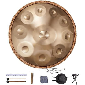 VEVOR Tambour à main, 550 mm et 10 notes, instrument à tambour handpan en ré mineur, avec maillets, support 432 Hz et sac de tra