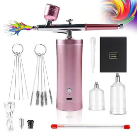 Holzsammlung Kit Aérographe, Compresseur Kit Aérographe Portable Sans Fil Kit Aérographe Manuel Rechargeable pour Maquillage, Mo