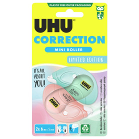 UHU Rollers Correcteur - Ruban Correcteur Mini Pastel Kawaii - Rapide Propre Et Précis - Avec Capuchon Protecteur - Fournitures 