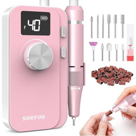 SURFOU Ponceuse à Ongles 40000 tr/min, Électrique Sans Fil Rechargeable 4000mAh, Vitesse Réglable, Silencieuse et Faible Vibrati