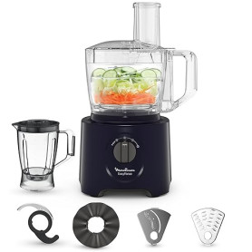 Moulinex Easy Force, Robot Cuisine Multifonction Compact 3L, 800W, 2 Vitesses + Pulse, 25 fonctions, 6 accessoires, Blender, Râp