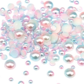 Lot de 1100 perles d'imitation demi-rondes dégradées en ABS Assortiment de tailles 3/4/5/6/8 mm Perles à dos plat pour bricolage