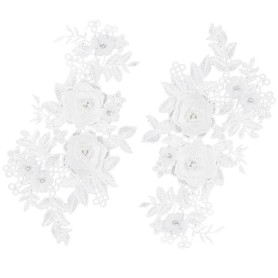 GORGECRAFT 2pcs Fleurs 3D en Dentelle Brodée de Perles Blanches à Coudre/à Repasser Sur Patch Motif Floral en Tissu pour Robe de