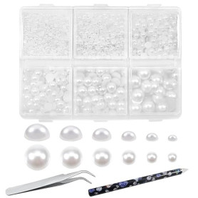 TOAOB 5000pcs 2mm à 8mm Demi Rond Dos Plat Blanc Perle ABS Cabochons pour Artisanat DIY Fabrication de Bijoux et Clothing Décora