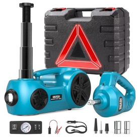 SEESII Hydraulique 5 tonnes, 12V Cric électrique Voiture Kit (Portée de Levage 17,7 Pouces) - Hydraulique 3en1 avec Clé à Chocs