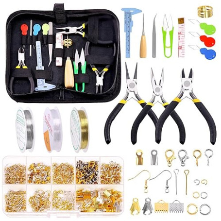 GLARKS Kit de 950 Pièces pour la Création de Bijoux Avec Pinces, Fils pour Perles, Apprêts et Outils de Mesure