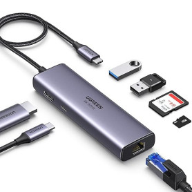 UGREEN Revodok 107 Hub USB C Ethernet Gigabit HDMI 4K 60Hz Lecteur de Carte SD TF PD 100W 7 en 1 Docking Station Compatible avec