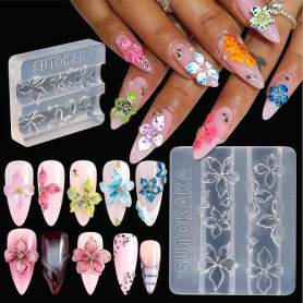 Zosutetoxo Nails Mold, Moule de Clou avec Motifs Floraux en Silicone 3D pour Nail Art, Tampon pour Manucure DIY