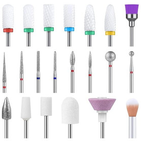 MelodySusie Ensemble 21 pièces d'Embouts pour Ponceuse Ongles Professionnels 3/32'' Céramique Diamant Carbure, Kit Outils Ongles