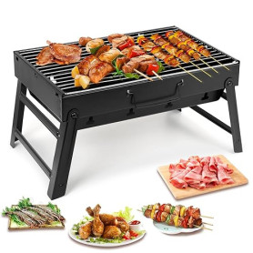 Uten Barbecue Portable Petit Barbecue à Charbon de Table Domestique Pliable Barbecue Grille Inox Barbecue Extérieur Camping Piqu
