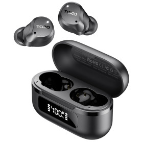 TOZO NC9 Écouteurs Bluetooth 5.3 sans fil avec ANC hybride jusqu’à 45 dB, micro clair à 6 microphones ENC pour les appels profes