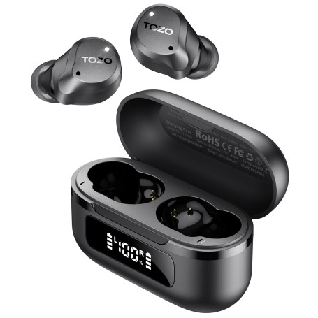 TOZO NC9 Écouteurs Bluetooth 5.3 sans fil avec ANC hybride jusqu’à 45 dB, micro clair à 6 microphones ENC pour les appels profes