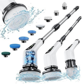 Brosse Electrique Nettoyage Rotative, Brosse de Nettoyage sans Fil avec 8 Têtes de Brosse Remplaçables, Electric Spin Scrubber a
