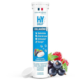 GRANIONS HYDROP - Pastilles Hydratation - Framboise/Cassis - SANS SUCRES - Enrichi en Collagène - Fabriqué en France - Electroly