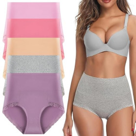 Lohhbve Femmes Haute Taille Briefs Ligne Ventre Contrôle Culots Coton Pantalons sous-vêtements Respirables Doux Pack de 5