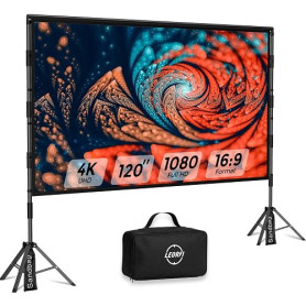 Écran de Projection Portable 120 Pouces avec Trépied - LEORFI Toile de Projection HD 4K 16:9 pour Intérieur/Extérieur, Projectio