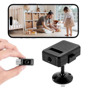 Mini Caméra Espion, 1080P HD Caméra Surveillance WiFi Interieur/Extérieur avec Objectif pivotant à 180°, Camera de Vision Noctur
