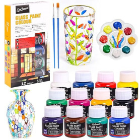 RICKMASK Lot de 12 peintures pour céramique et porcelaine - Étanche - Avec 1 palette de peinture et 2 pinceaux fins - Pour tasse