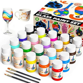 ARTFLY Kit de peinture pour vitrail, 20 couleurs x 30 ml avec 3 pinceaux, acrylique permanent imperméable, pour céramique et ver