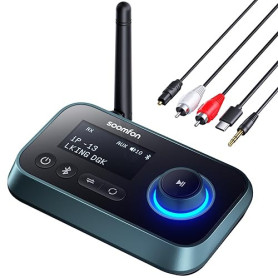 SOOMFON Émetteur Recepteur Bluetooth 5.0 avec Écran LCD, 3 en 1 Adaptateur Audio AUX/RCA/Jack 3.5mm/Optique, Transmetteur Récept