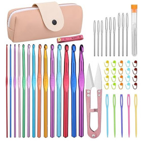 Kits de Crochet, Crochet Tricot 52 pièces, ensemble complet de crochets avec crochets en aluminium de 14 tailles, marqueurs de p