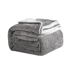 Good Nite Plaid Douillet, 230 x 270 cm, Gris, en Polaire, Couverture Sherpa, jeté de canapé, Chaude et Douce pour l'hiver (Gris,