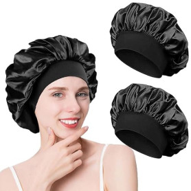 2 Pieces Bonnet Satin Cheveux Nuit, Bonnet en Soie pour Femme