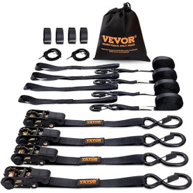 VEVOR Sangle à Cliquet Lot de 4 Sangles d'Arrimage Résistance à la Rupture Maximale 998 kg 0,025 x 4,6 m pour Sécuriser Cargaiso