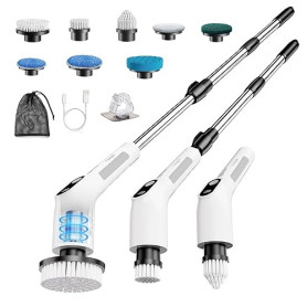Brosse Rotative Nettoyage Electrique avec 8 Têtes Interchangeables, Rechargeable Brosse Nettoyage Salle de Bain, 2 Vitesses régl