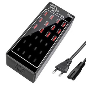 Chargeur Multiple USB, Charger USB C, Bloc d'alimentation USB C, 24 Ports 100W (20A), Station de Charge Rapide pour Plusieurs ap