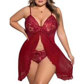 UMIPUBO Nuisette Sexy Femme Grande Taille Ensemble de Lingerie Sexy Coquine Hot Tenue Babydoll Teddy Vêtement de Nuit Col V Dent