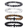 RANKEEF Bracelet d'Oeil de Tigre pour Homme 8MM Pierre Naturelle Bracelet de Cristal noir ajustable pour Homme Cadeaux pour Femm