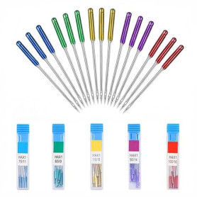 Lot de 60 Aiguilles Machine à Coudre HAX1 Anti-Casse avec Boîte, Tailles 9 11 14 16 18, Aiguilles Colorées pour Identification F