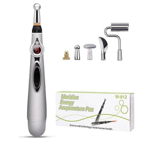 Stylo de massage d'acupuncture – Stylo d'acupuncture électrique pour masseur corporel Meridian Energy avec 5 têtes de massage