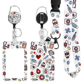 Porte Badge Id avec Lanyard Breakaway pour, Badge Reel rétractable, Clips de Badge détachables, Lanyard Strap pour le cou, Cadea