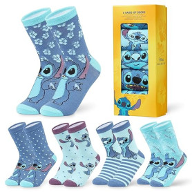Disney Stitch Chaussettes Femme EU 35-41, Lot de 5 Paires, Douce et Extensible Chaussettes Chaudes, Cadeau Femme et Ado