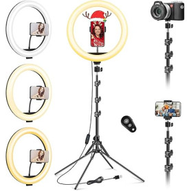 11.5" Ring Light Professionnel avec Trépied Grand, [Mise à Niveau] 1m77/69.5" Trepied Smartphone Anneau Lumineux, Selfie LED Ann