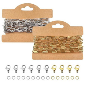 TOAOB Chaine de Trombone de 5m 3x9mm Chaînes de Collier en Acier Inoxydable Doré Argent Chainette pour Bijoux avec 10 Fermoirs M