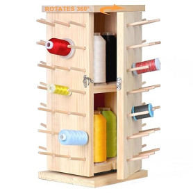New brothread 93 Bobines (DIY) 360° Rotation Complète Support de fil en bois Porte-fil avec compartiments de rangement intérieur