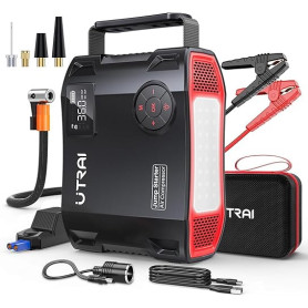 UTRAI 27000mAh Booster Batterie Voiture 8000A, Demarreur Batterie Voiture avec 1600 Lumens LED, Gonfleur, Sortie CC 160 W, 18W C