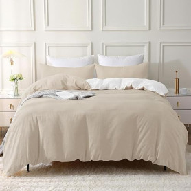SOULFUL Housse de Couette 200x200 Coton, Chameau Beige Ensembles de Housse de Couette avec Fermeture Éclair, 100% Coton Lavé, Te