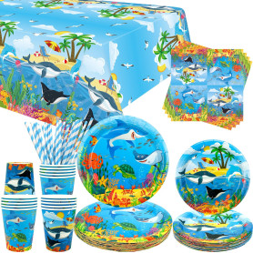 Décorations de fête sous la mer – Vaisselle de fête sous la mer – Assiettes à dessert, assiettes, tasses, serviettes, nappes, pa
