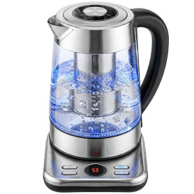 HOMCOM Bouilloire Électrique 1,7L, Ébullition Rapide 2200W avec Thermostat Strix, Infuseur à Thé, Fonction Maintien au Chaud, Ar