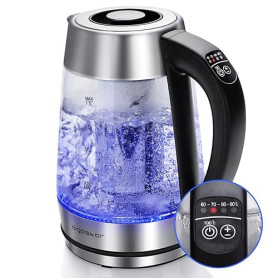 Aigostar Cris - Bouilloire en verre Température Réglable 2200W, 1.7L. Thermostat Réglable (60 à 100ºC) et fonction maintien au c