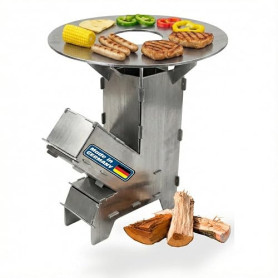 EWH Four à fusée en acier de 3 mm avec plaque de cuisson – Fabriqué en Allemagne – Four à bois d'extérieur robuste pour cuisiner